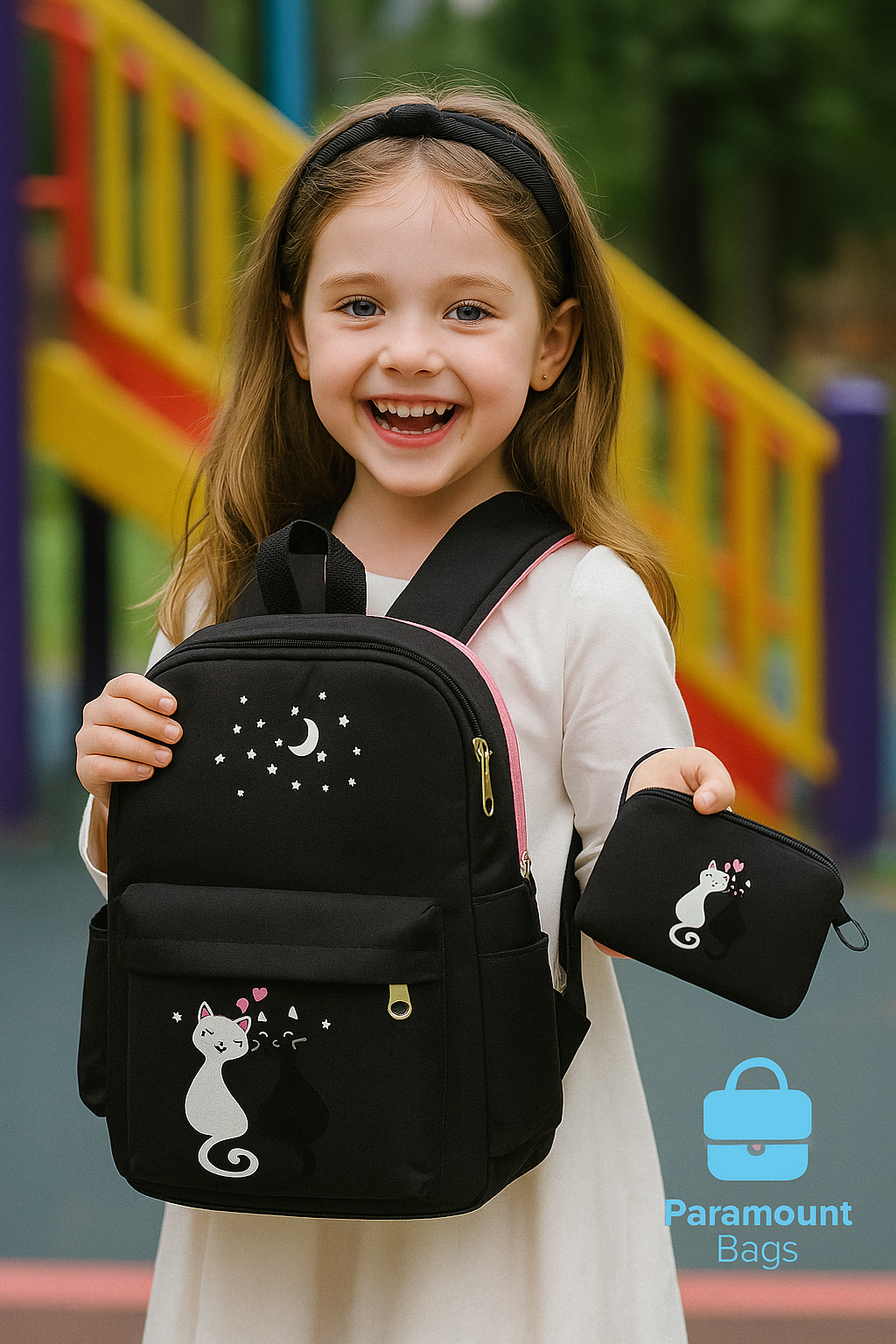 4-Piece Cute Cat School Bag Set