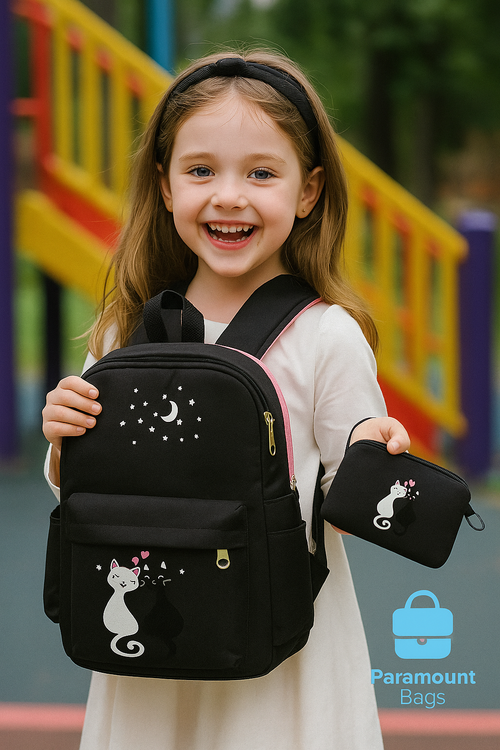 4-Piece Cute Cat School Bag Set