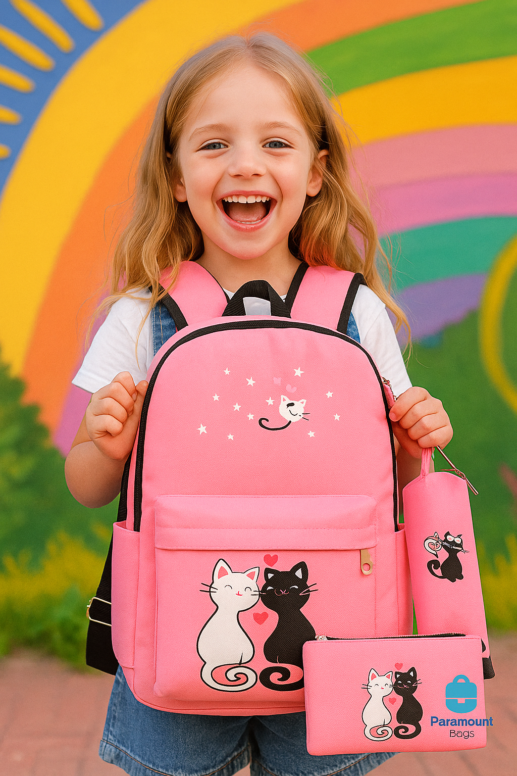 4-Piece Cute Cat School Bag Set